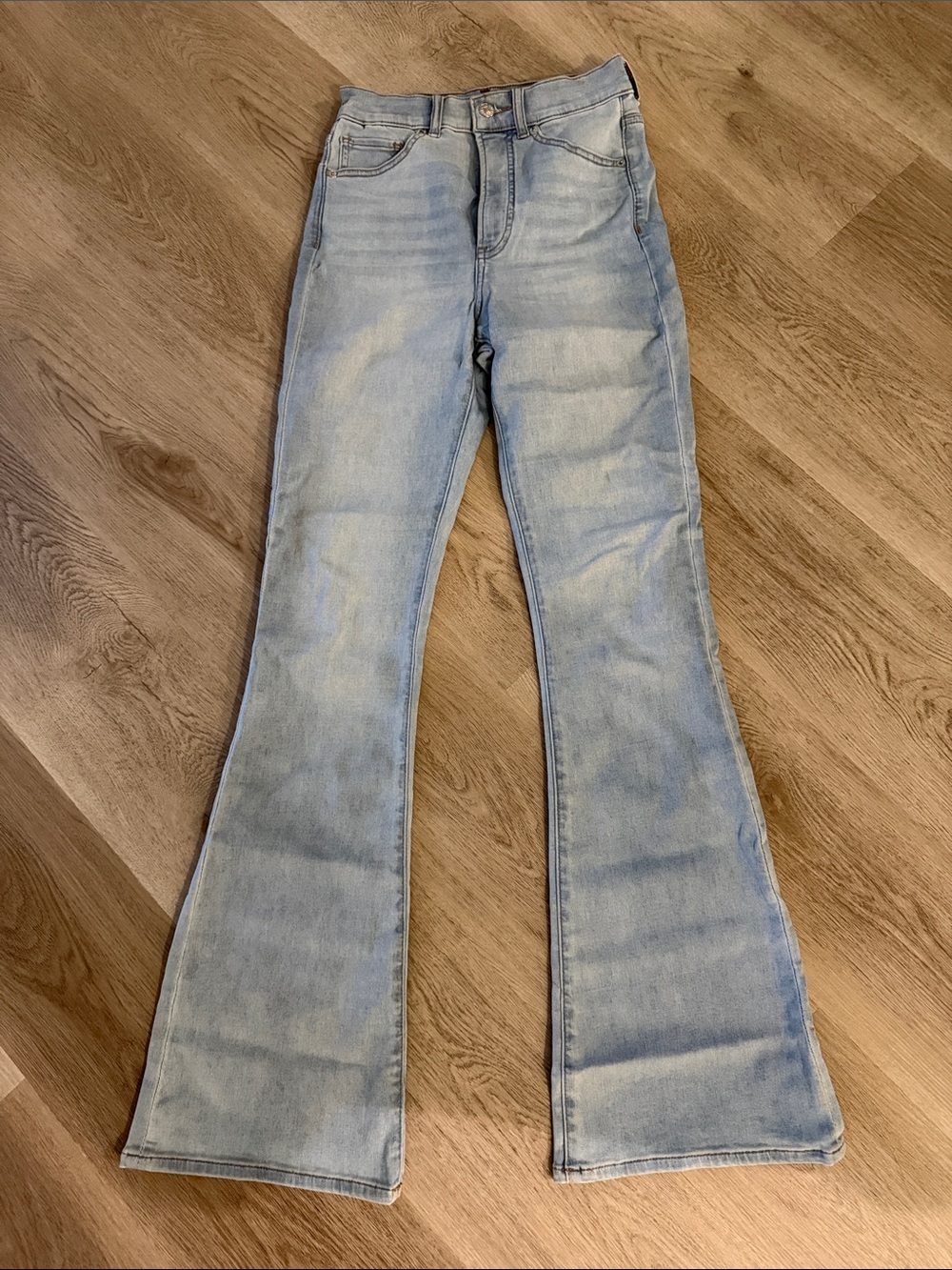 Express Light Blue High-Rise Flare Jeans